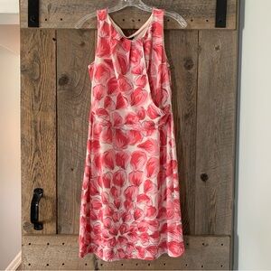 Women’s M ANN TAYLOR Cream Pink Black Floral Surplice Tank Stretch Shift Dress